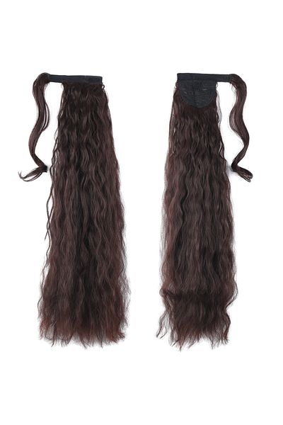 KONAK PERUK Dark Brown Colored Tied Ponytail - Fluffy Wavy