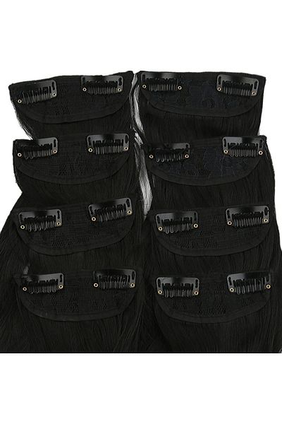 KONAK PERUK Fiber Synthetic Wavy 8 Piece Snaps - Black