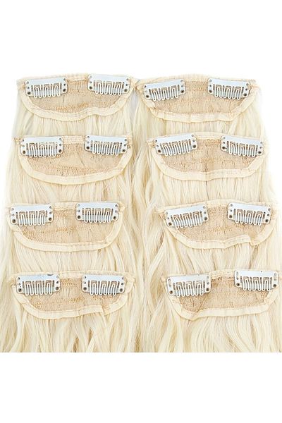 KONAK PERUK Light Platinum - Fiber Synthetic 8 Piece Fluffy Wavy Snap Set
