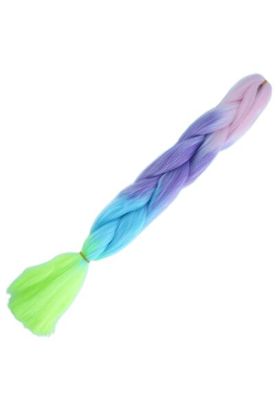 KONAK PERUK Păr sintetic Ombre African Braiding 100 Gr. - Roz bomboană / Violet / Albastru deschis / Galben neon