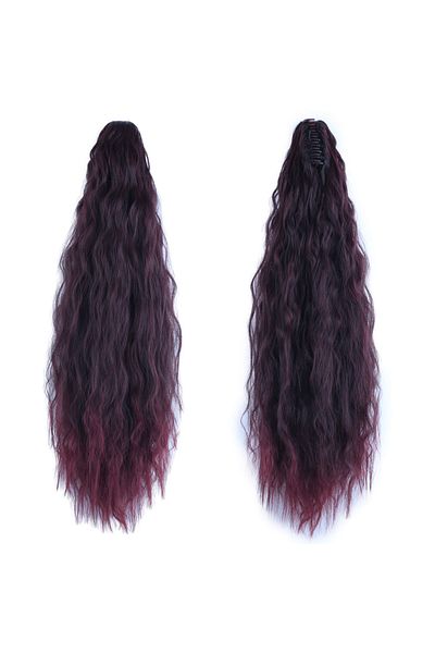 KONAK PERUK Fluffy Ponytail with Dark Red Buckle and Wave