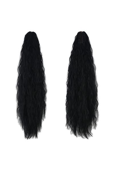 KONAK PERUK Black Buckle Fluffy Ponytail - Wavy