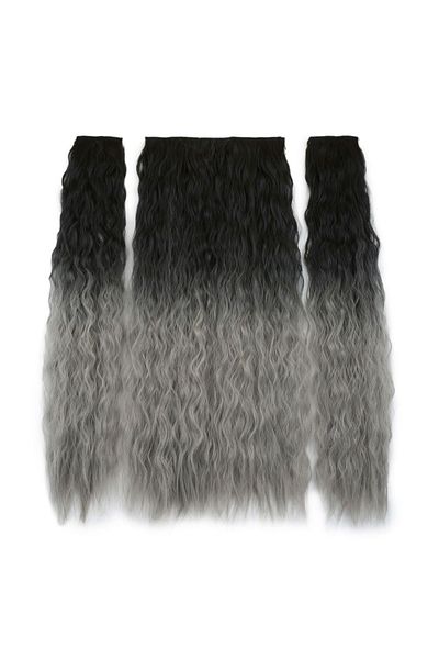 KONAK PERUK Synthetic Fibra - Wavy Fluffy Half Moon + 2 Side Snaps Black Gray Ombreli