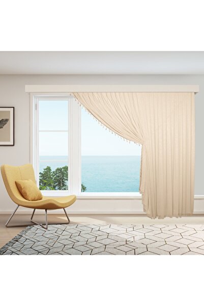 perhal perde ve halı Tek Kanat Saçaklı Püsküllü Altın Gold Çelik Çizgili Etek...