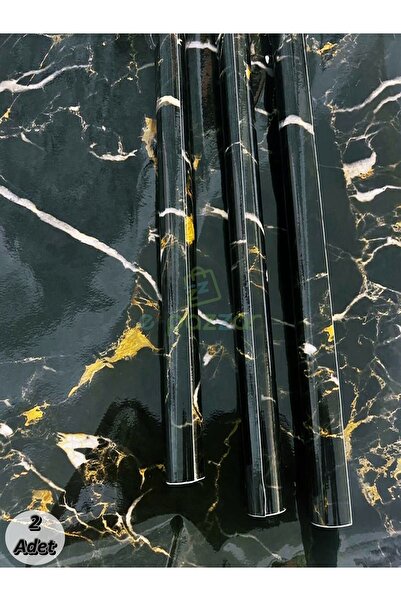 epazzar 2 Adet 5 Metre X 60 Cm Siyah Zemin Gold & Beyaz Desenli Kendinden Yap...