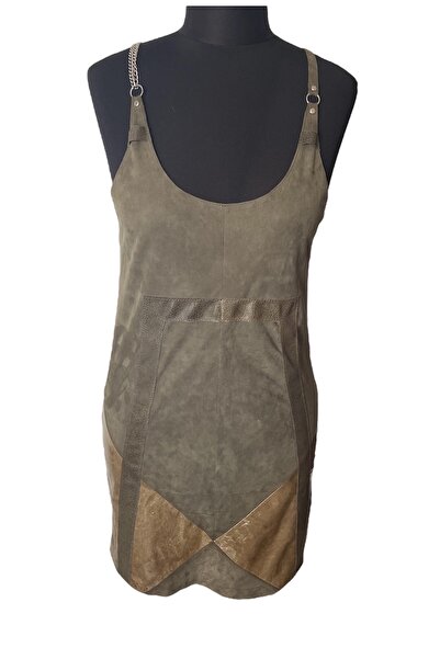 asus deri Genuine Leather Suede Khaki Color Strap Dress