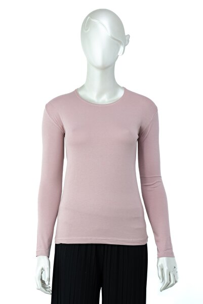 Oppland قماش قطني بادي نسائي، لون سادة، رقبة دائرية، أكمام طويلة، مقاس ضيق، ل...