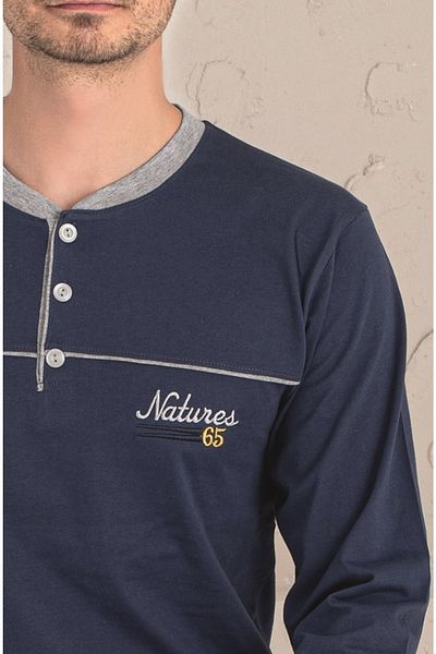 KAPİTEX Ανδρικές πιτζάμες Indigo Color με μακριά μανίκια και έξι μακριές τσέπες με τρία κουμπιά