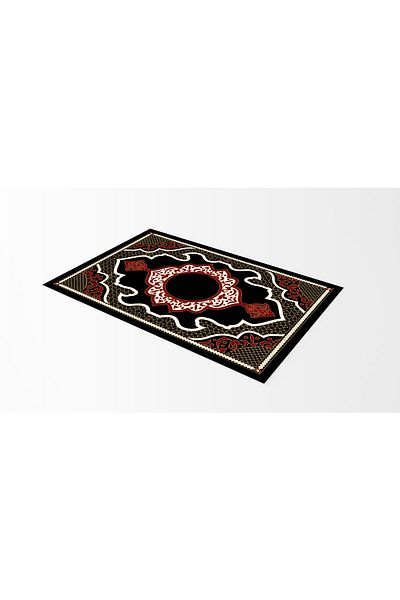 Rugs Modern Halı Geometric Patterned Prayer Rug in Black and Red Tones 70x120