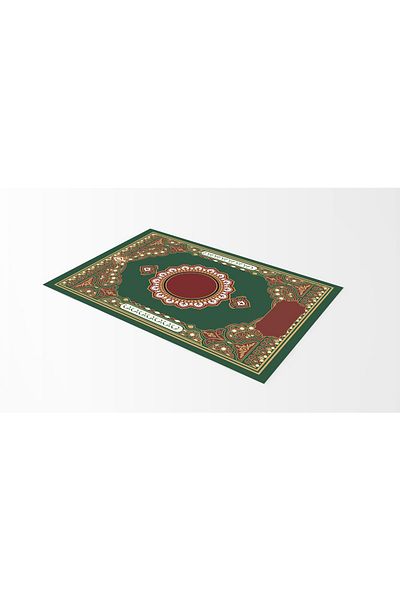 Rugs Modern Halı Floral Geometric Patterned Prayer Rug in Green and Red Tones 70x120