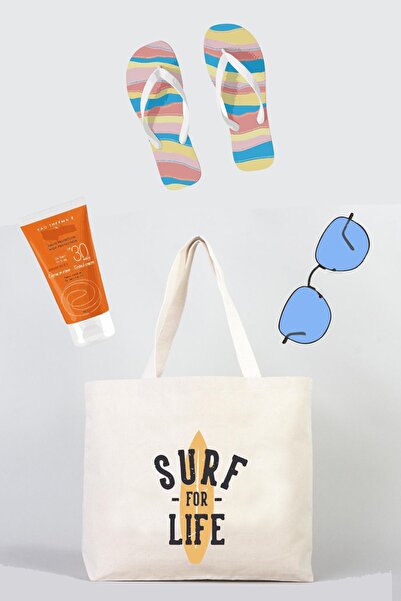 APRENDİ Τσάντα παραλίας με σχέδιο Surf For Life