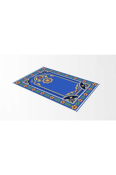 Rugs Modern Halı Blue Floral Geometric Patterned Prayer Rug 70x120