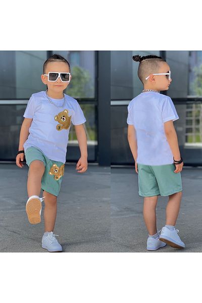 Calisa Set de pantaloni scurți pentru tricou cu ursuleț de pluș pentru băiat