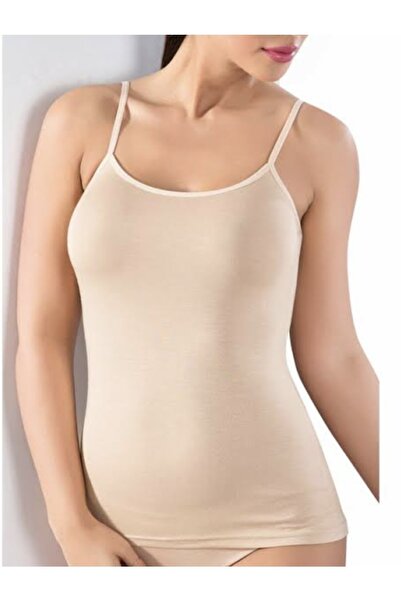 Ceylanoğlu 3 lü Paket Kadın Ip Askılı Ten Rengi Ribana Saten %100 Pamuk Atlet