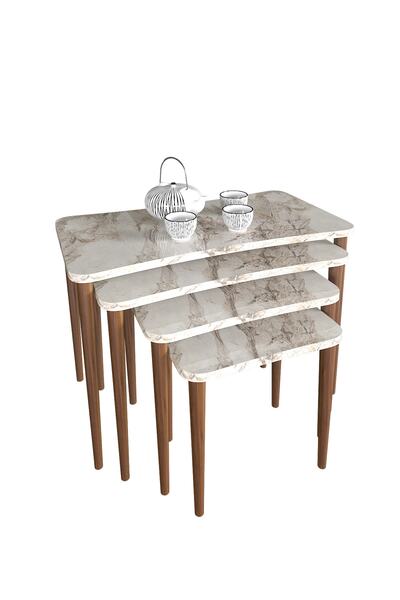 Enda Home 4'lü Zigon Sehpa Ahşap Ayaklı Yan Sehpa