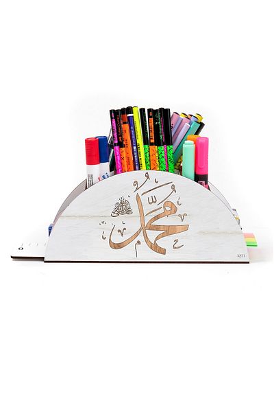kutuTR Wooden Vip Islamic Rainbow Ruled Desktop Pen Holder Organizer with Assembled Box