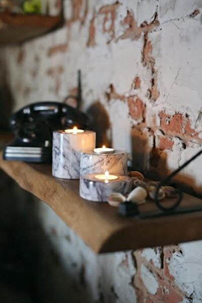 Heyna | Mermer Mumluk Seti 3’Lü Dekoratif Doğaltaş Mermer Mumluk Seti