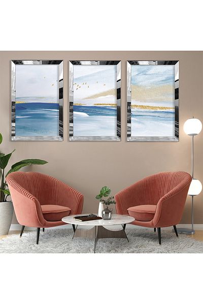 Zevahir Mobilya Dekorasyon Set de pictură MDF cu model abstract marin din argint plexi