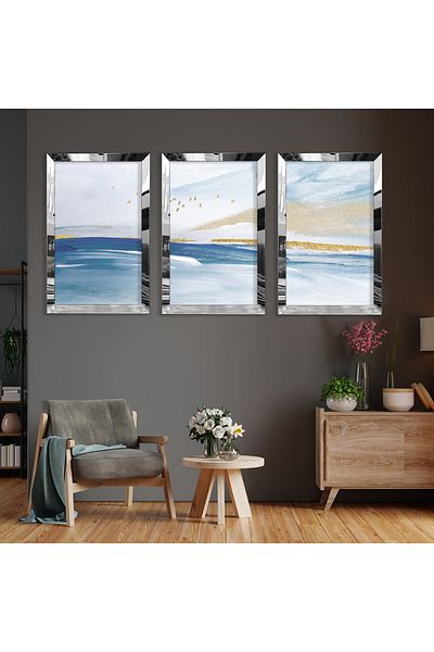 Zevahir Mobilya Dekorasyon Set de pictură MDF cu model abstract marin din argint plexi