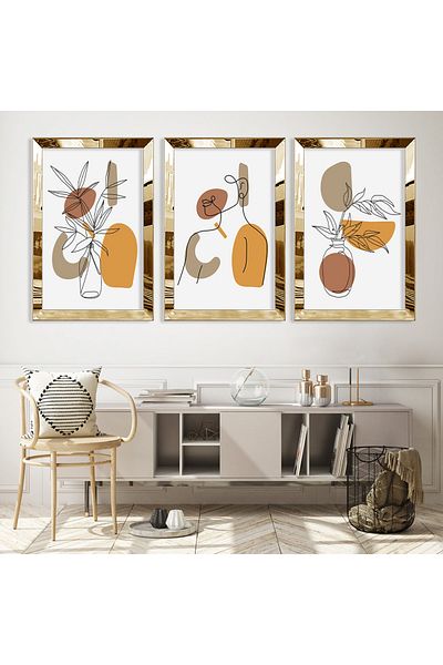 Zevahir Mobilya Dekorasyon Set de picturi din MDF cu model abstract minimalist din plexiglas auriu