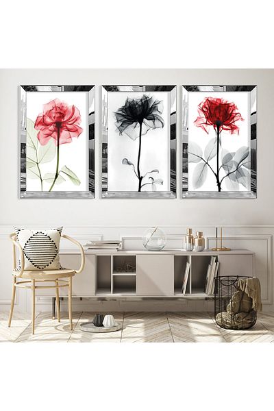 Zevahir Mobilya Dekorasyon Set de pictură din MDF triplu argintiu cu cadru din plexiglas cu oglindă argintie