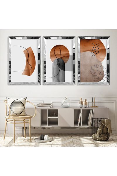 Zevahir Mobilya Dekorasyon Set de pictură din MDF cu model abstract din argint cu margine din plexiglas