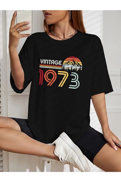 mercoledi 1973 Tricou oversize imprimat vintage Casual Boyfirend