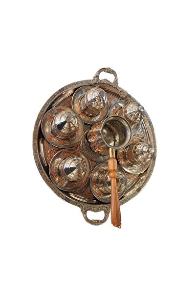 Bakır Center طقم فناجين قهوة نحاسية ومجموعة فناجين قهوة نحاسية نيكل 6 أشخاص