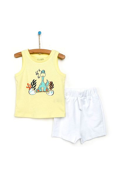 ebebek Hello Baby Basic Baby Boy Dino Printed Tank-Shorts Set Baby Boy