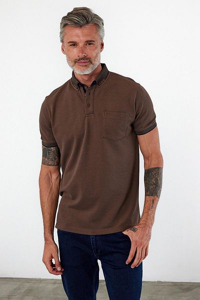 ENQUE Ανδρικό μπλουζάκι Basic Polo με κοντό μανίκι με τσέπη μονόχρωμο κανέλα