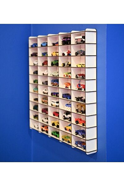 wudie Oyuncak Araba Rafı 50'li Eskitme Beyaz (hotwheels ,matcbox Arabaları Iç...