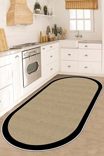 Confidence Home Makinede Yıkanabilir Kaymaz Taban Leke Tutmaz Oval Siyah Mutf...