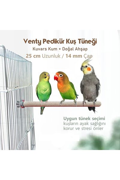Vixpet Venty Pedicure Parrot Perch 25 cm Length 14 Mm Diameter / 1 Piece - Sandy Perch - Sanding Perch