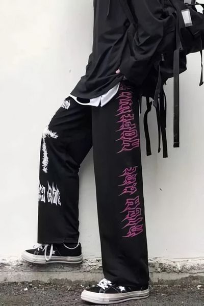 EFBUTİK Black Hope Water Cross Wide Leg Sweatpants
