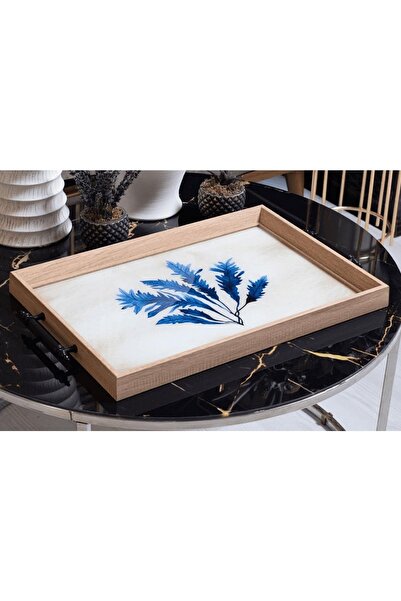 TabloLife Decorative Presentation Tray with Blue Flower Figures
