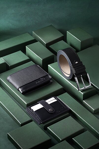 Polo Air Kutulu Spor Siyah Erkek Cüzdan Kemer Kartlık Seti