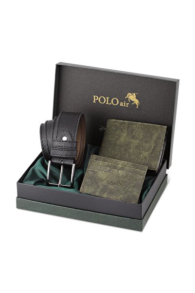 Poloair Kemer Cüzdan Kartlık Hediyelik Kutusunda Yeşil Set