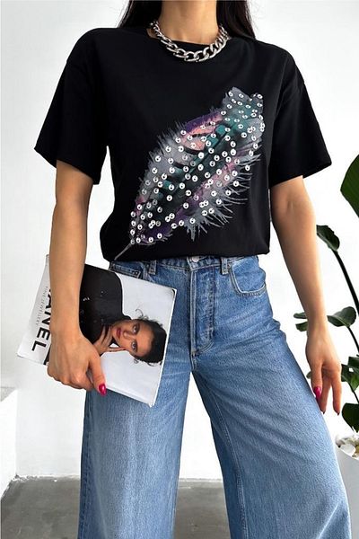 FEMELLE Tricou damă din bumbac brodat cu paiete din noul sezon
