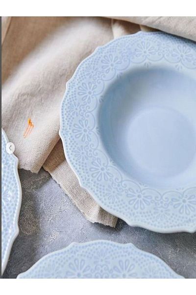 KANCAEV Lace Collection Soup Plate, 22cm. Blue Sold as a Set of 2.