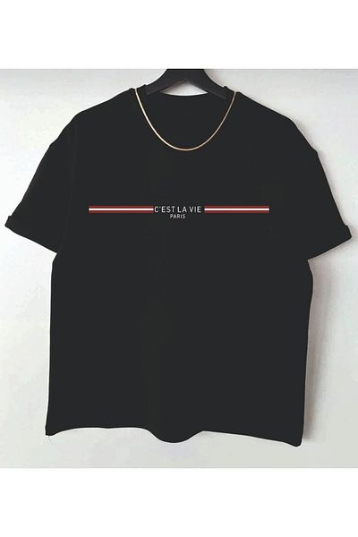 AFROGİYİM Ανδρικό μπλουζάκι C'est Le Vie Paris με στάμπα Oversize