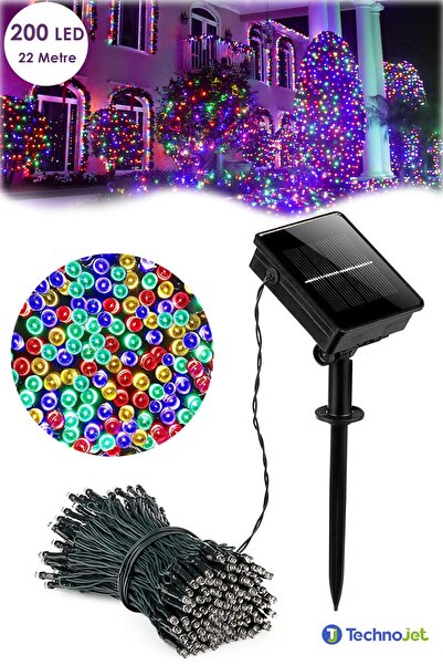Technojet 200 Ledli 22 Metre Solar Şerit Bahçe Dekorasyon Aydınlatma Led Renkli Işık Güneş Enerjili