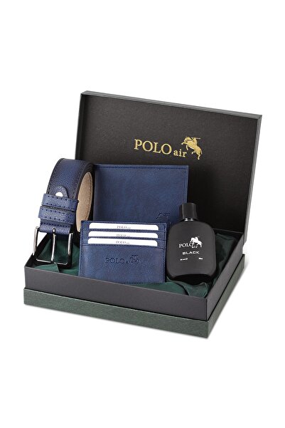 Polo Air Kutulu Erkek Parfüm Kemer Cüzdan Kartlık Seti Lacivert Renk