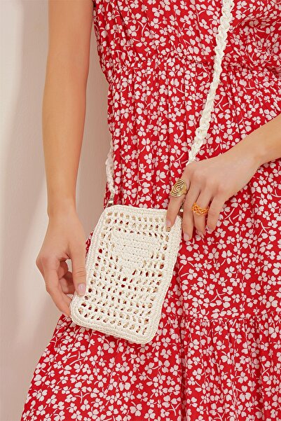 Trend Alaçatı Stili Women's Ecru Macrame Hand Knitted Phone Bag ALC-X10474