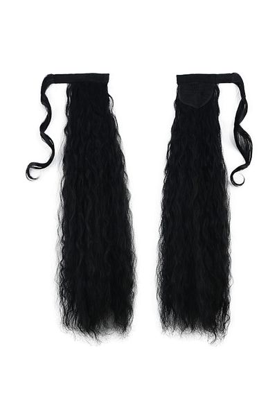 KONAK PERUK Black Fluffy Wavy Tied Ponytail