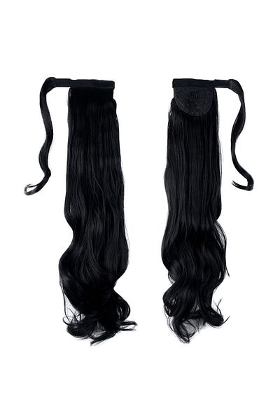 KONAK PERUK Black Wavy Tied Ponytail