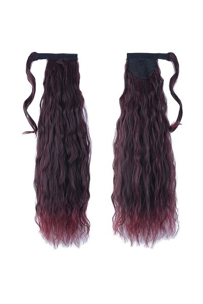 KONAK PERUK Puffy Wavy Ponytail with Dark Red Tie