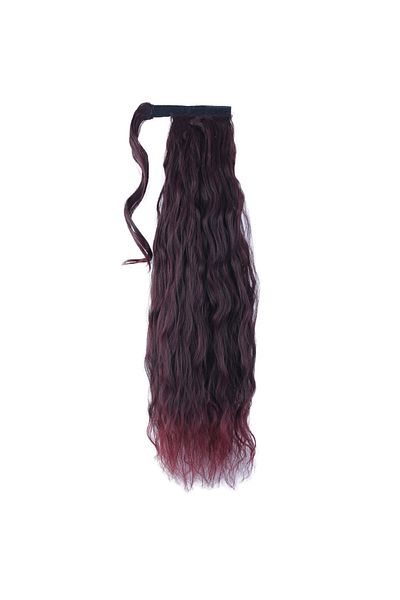 KONAK PERUK Puffy Wavy Ponytail with Dark Red Tie