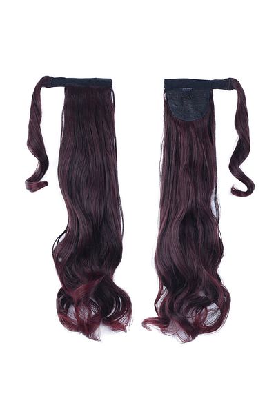 KONAK PERUK Dark Red Wavy Tied Ponytail