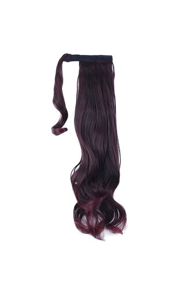 KONAK PERUK Dark Red Wavy Tied Ponytail