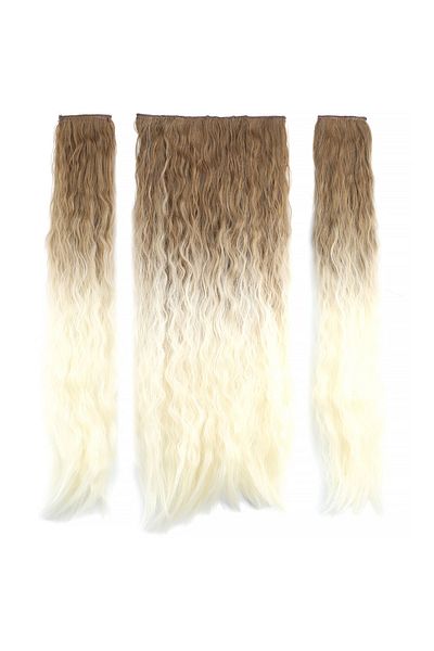 KONAK PERUK Fiber Synthetic Fluffy Wavy Half Moon + 2 Side Snaps - Auburn Platinum Ombreli